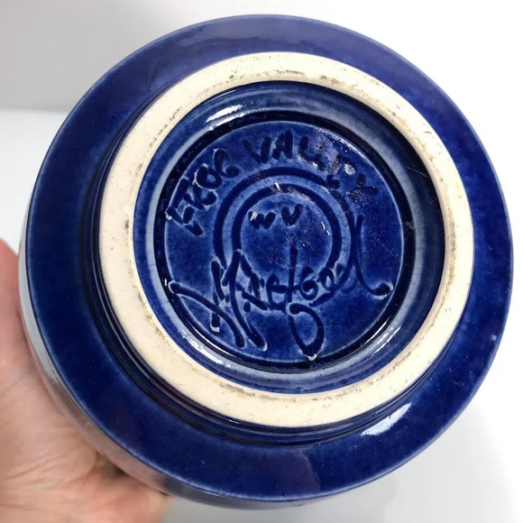 Frog Valley Artisans Handmade Blue Glazed Pottery Pot with Lid - Picture 6 of 9